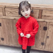 Милое флисовое теплое платье для маленьких девочек; зимние красные плотные кружевные Детские платья для девочек; Одежда для маленьких принцесс; плюшевое рождественское платье