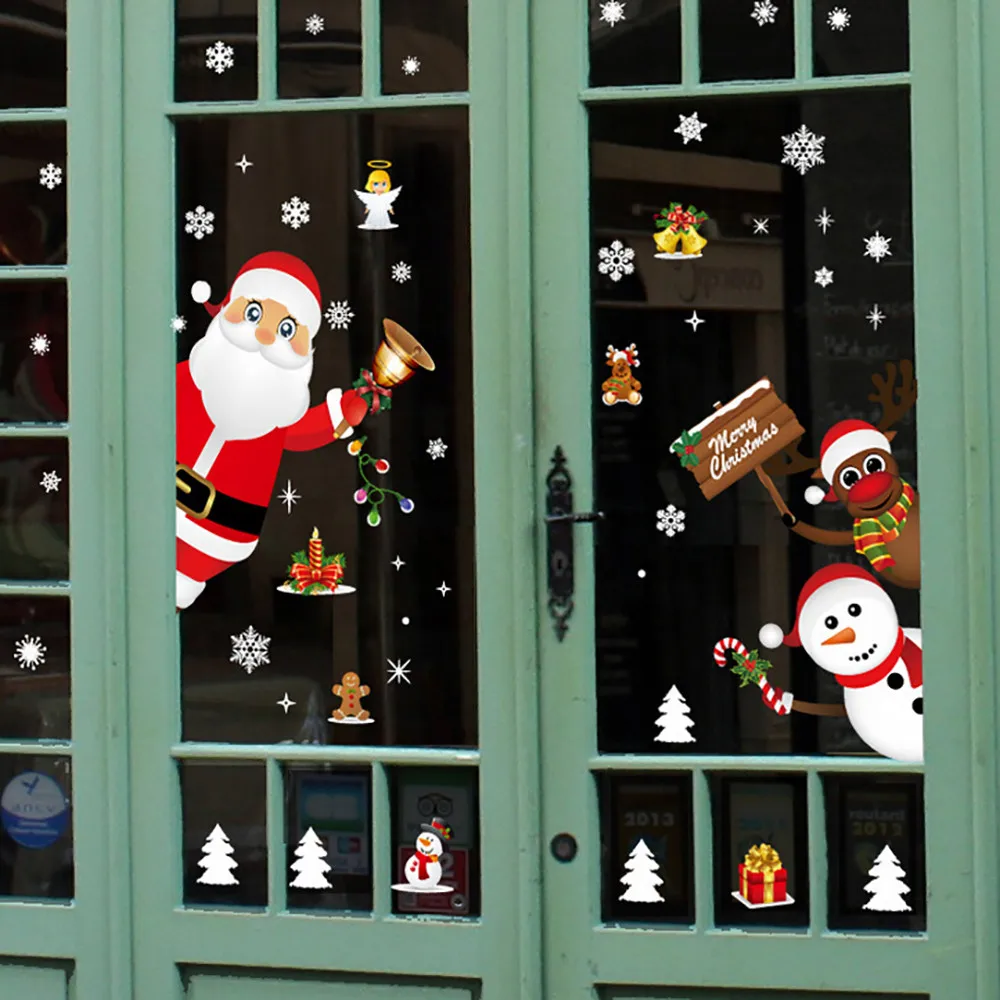 Новогоднее стеклянное окно в магазине, наклейка с рождеством, настенные стикеры снежинки, съемная виниловая наклейка, Фреска для дома, наклейка на окно s