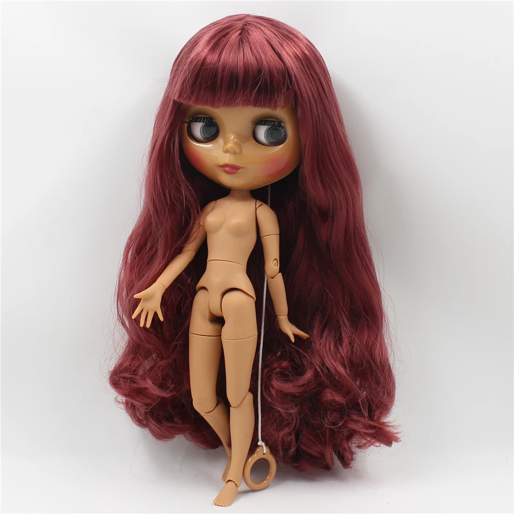 Neo Blythe Doll with Red Hair, Dark Skin, Shiny Face & Factory Jointed Body 3