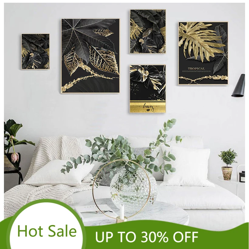 Gold Plant Picture Home Decor Nordic Canvas Painting Wall Art Tropical Leaves Posters and Prints for Living Room | Дом и сад
