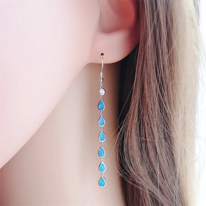 

Carofeez Fashion Long Dangle Earrings For Women Accessories Jewelry Elegant Imitation Fire Opal Earrings Vintage Girl Gift