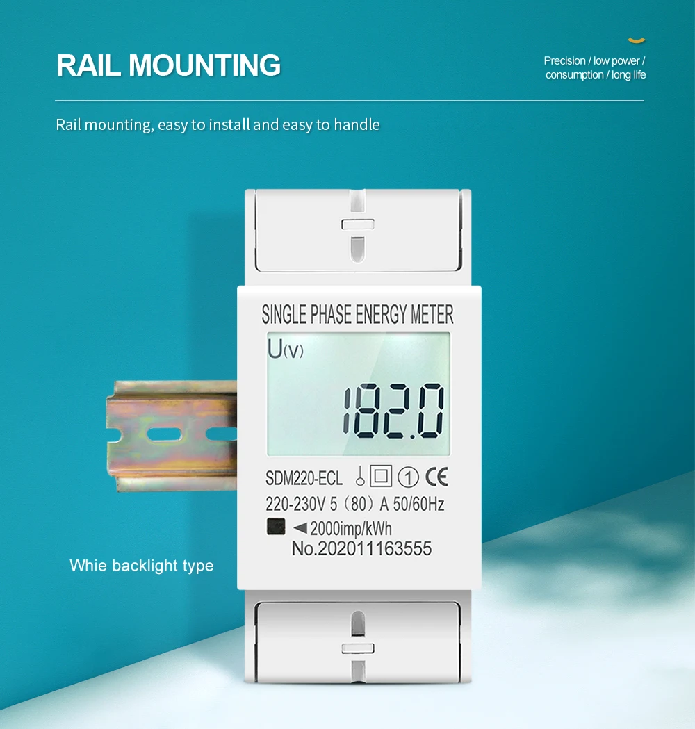 80a din rail single phase two wire lcd digital display power consumption energy electric meter kwh ac 220v 230v 50hz/60hz