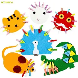 Tela no tejida de fieltro Montessori DIY, animales de dibujos animados, Clip, juguetes educativos de Enseñanza Artística