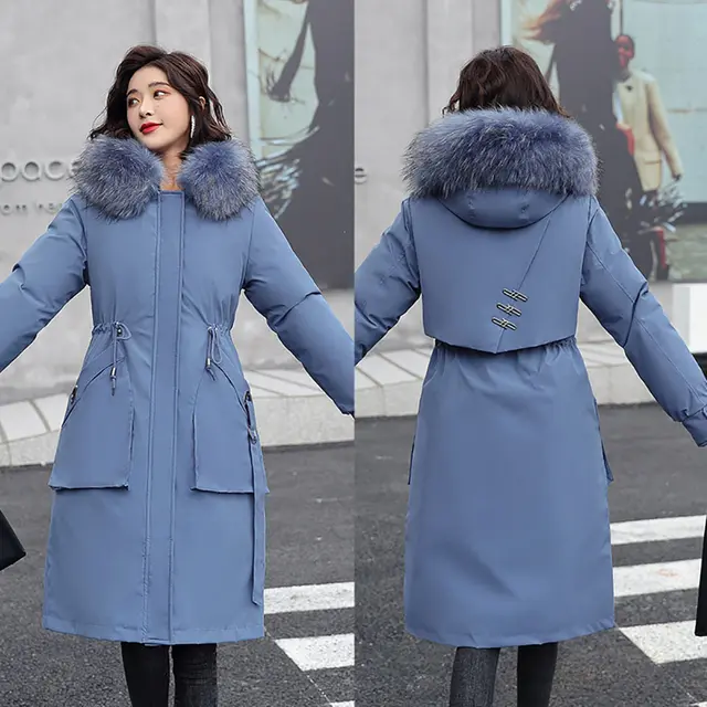 Vielleicht -30 Degrees Women Jacket Long Parkas Female Coat Winter Warm Removable Fur Lining Hooded Winter Jacket Women Outwear Blue