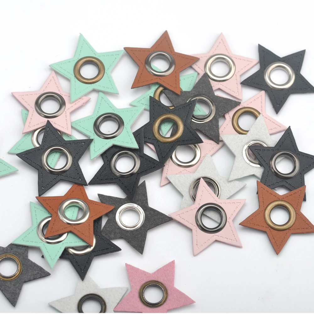 30 шт./лот Звезда розовый/Мятный искусственная кожа пришить значки патч этикетки +