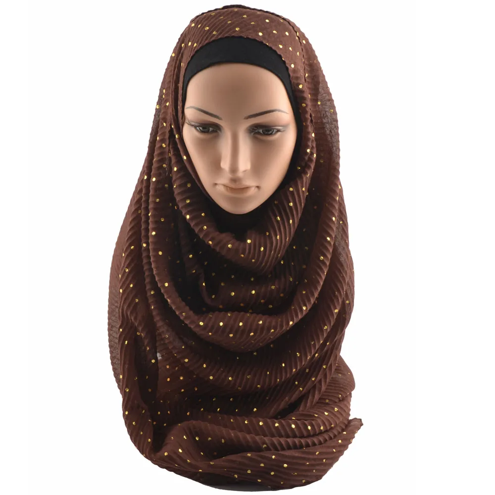 Больших размеров хлопковый однотонный плиссированные шарфы сплошной цвет, морщинка мусульманский хиджаб многоцветный мусульманский шарф, Длинный мягкий шарф в горошек шарф