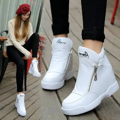 

Fashion Women Platform White Sneakers Warm Fur Shoes Woman Winter Ankle Boots Height Increasing Shoes Plush Wedges