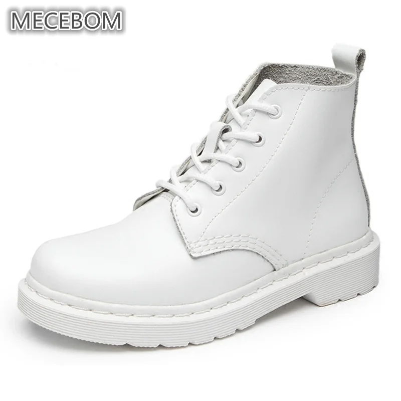 Najtaniej Damskie botki czarne białe buty motocyklowe z prawdziwej skóry damskie zimowe damskie buty skórzane botas mujer duże rozmiary 35 44