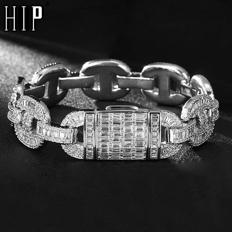 

Hip Hop 17MM Heavy Baguette Zircon Rock Lock Clasp Iced Out AAA Bling CZ Cubic Zirconia Bracelets For Men Jewelry