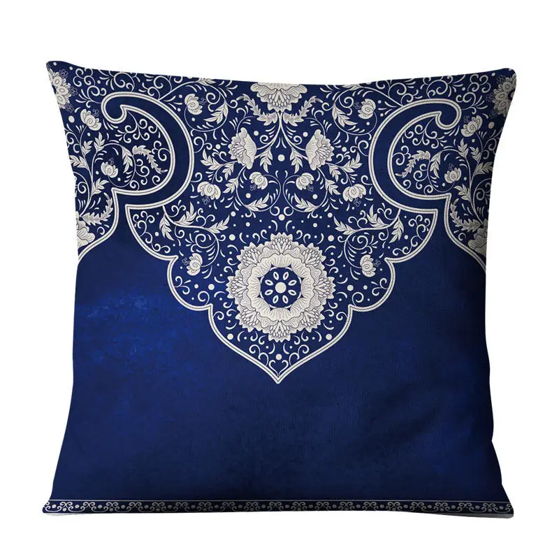 Китайский стиль, декоративные подушки, чехол, голубой и белый фарфор, модная мандала, льняная наволочка для дивана, стула, домашний декор