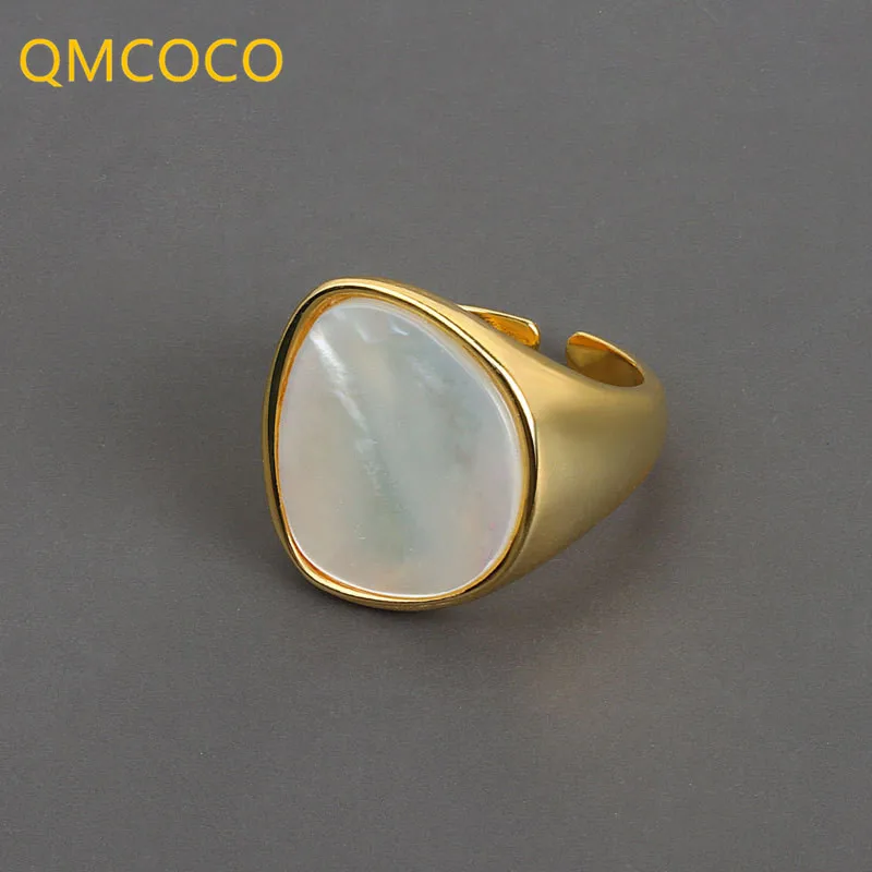 Silver Rings QMCOCO Trendy Shell Geometry Rings For Women Simple Vintage Silver Color Elegant Wedding Party Jewelry Index Finger Accessories