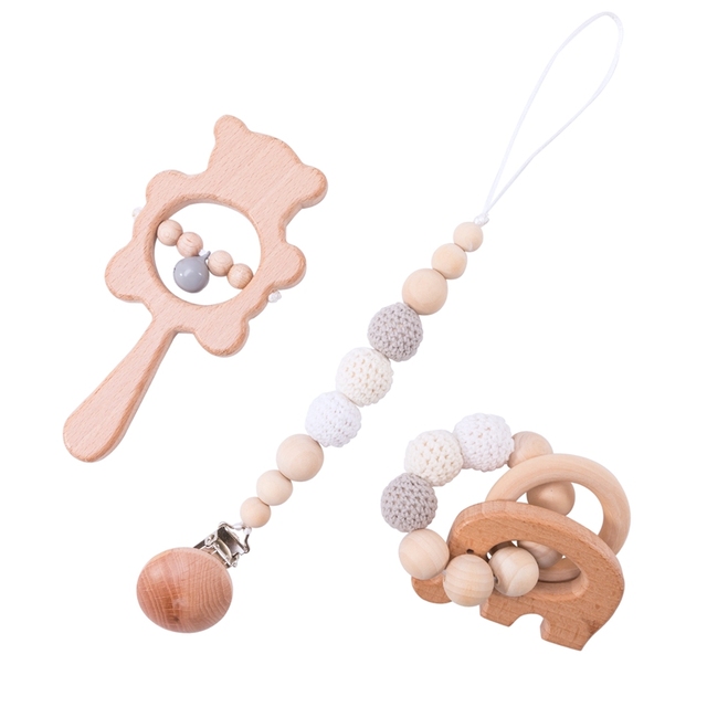 Set Baby Toys Wooden Rattle Infant Baby Teether Musical Baby Rattles Personalized Pacifier Chain Rattles For 0-12 Months Kids