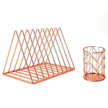 

2 Piece Desktop Organizer Desk Accessories Set Magazine File Rack Book Record Triple-cornered File Divider Pencil Cup Pencil Hol