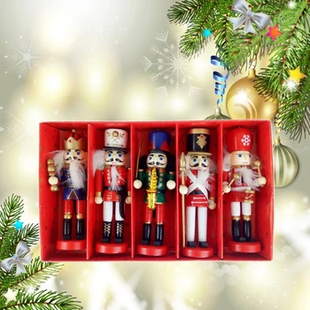 

5pcs 12cm Wooden Nutcracker Puppet Drawing Walnuts Soldier Pendant Decoration Christmas Tree Hanging Ornament
