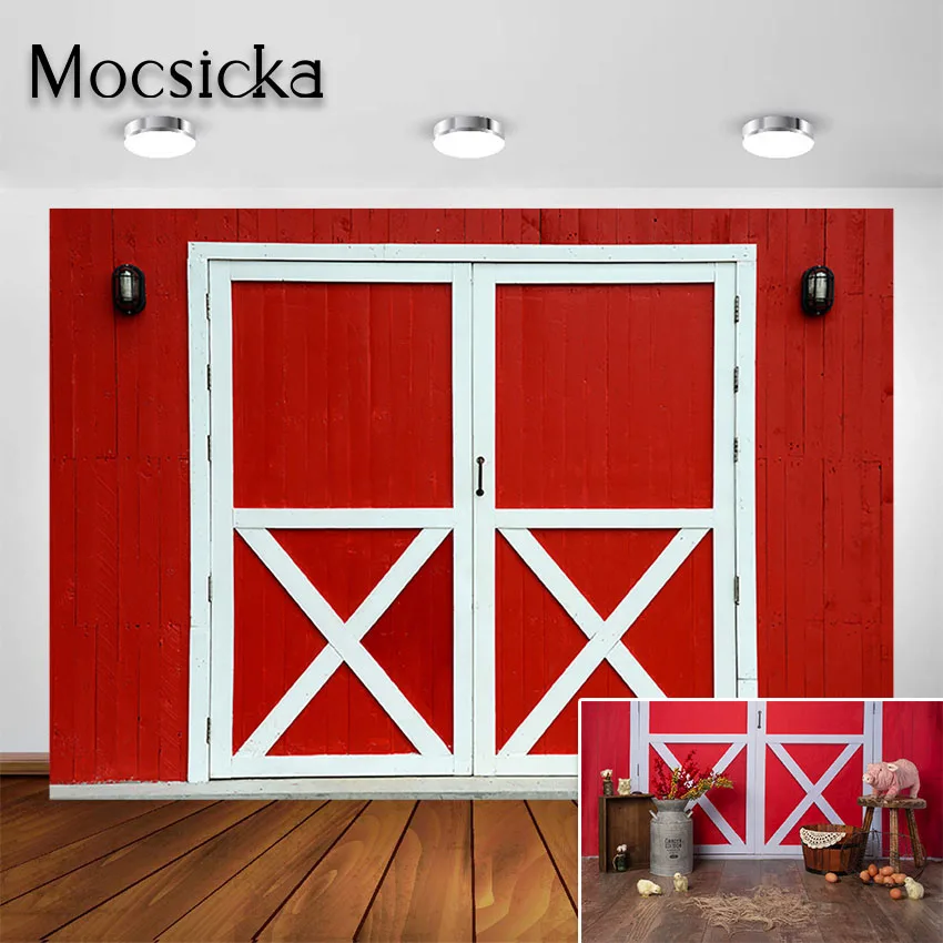 

Mocsicka Red Barn Door Photography Backdrop Western Farm Cowboy Background Birthday Party Baby Shower Decorations Background
