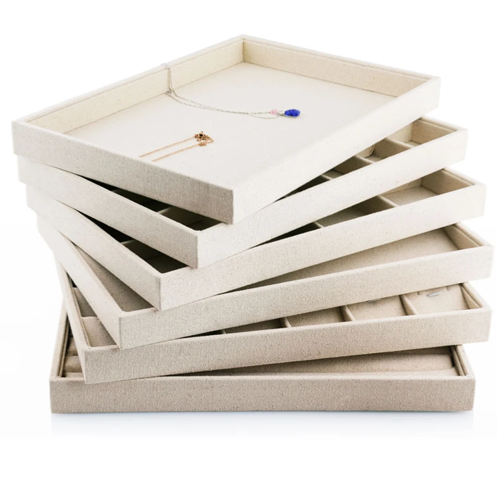 Linen Jewelry Trays Stackable Jewelry Organizer Trays for Showcasing Storing Earrings Bracelets Necklaces Rings Jewelry Display