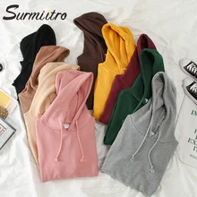 Surmiitro 솔리드 컬러 후드 티 여성용 (China)