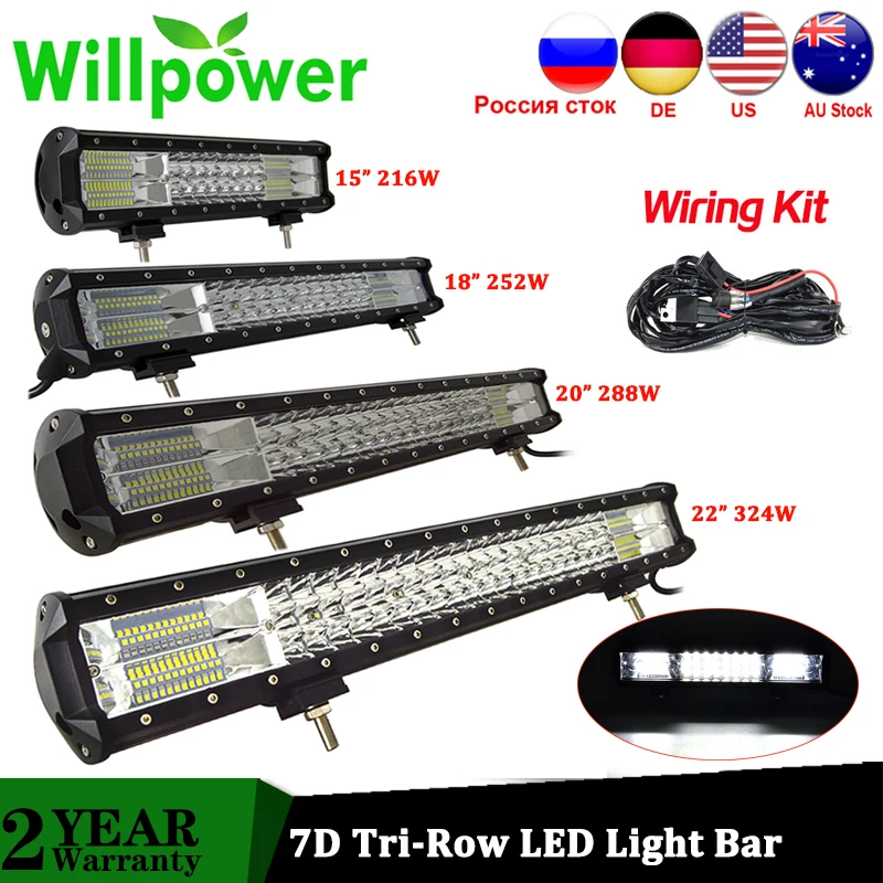 

Willpower 15''18''20''23''216W 252W 288W 324W Tri-Row LED Light Bar Combo Work Lights for Offroad 4WD 4x4 Driving Camper Trailer