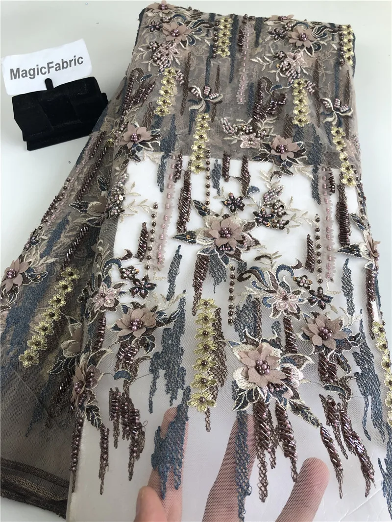 Аппликация 3D платье цветок кружевная фатиновая ткань Бисером кружевная ткань Африканская кружевная ткань высокое качество кружева H0160