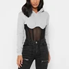 OMSJ Womens Pullover Sweatshirts Long Sleeve Autumn 2019 Black/Gray Mesh See-through Lace Striped Patchwork Hoodies Casual Hoody