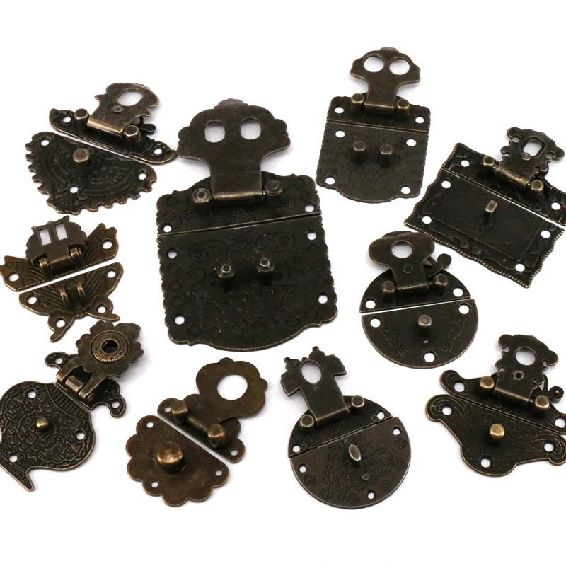 1PC Decorative Antique Bronze Wooden Case hasp Jewelry Gift Box Suitcase Hasp Latch Mini Cabinet Buckle Clasp