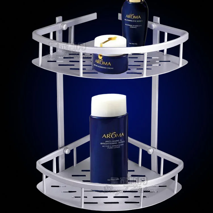 

Triangular Aluminium Plate Storage Shelf Alumimum Double Layer with Hook Corner Storage Rack Cosmetics Shower Gel Storage Rack B
