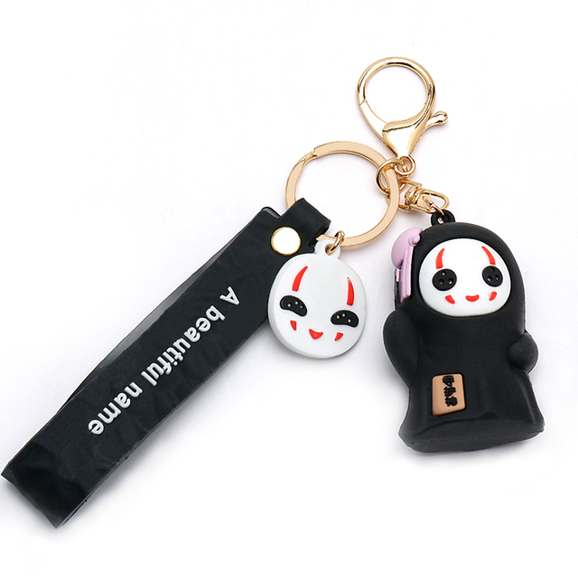 Spirited Away Kawaii Keychain Cartoon Faceless Man Pendant Key Rings Lanyard Women Bag Toys Doll Friend Gift Prop