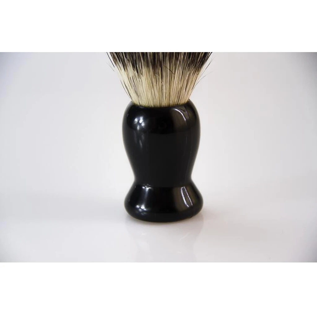 Practical Handmade Men's Barber Salon Brown Bristles Hair Shave Shaving Brush Tool Gift Black Plastic Handle