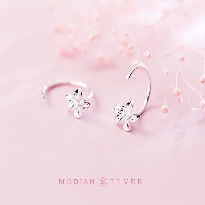 

Modian Real 925 Sterling Silver Simple Flower Charm Exquisite Plant Hoop Earrings For Women Sterling Silver Wedding Jewelry