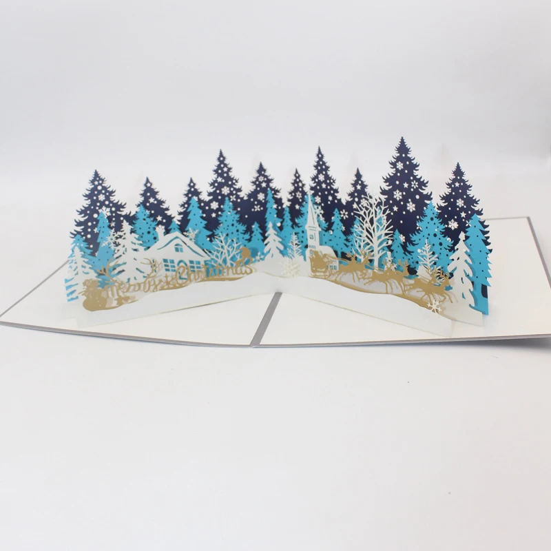  3D Handmade Forest House Santa Claus Elk Paper Invitation Greeting Cards PostCard Merry Christmas C - 4.00031E+12