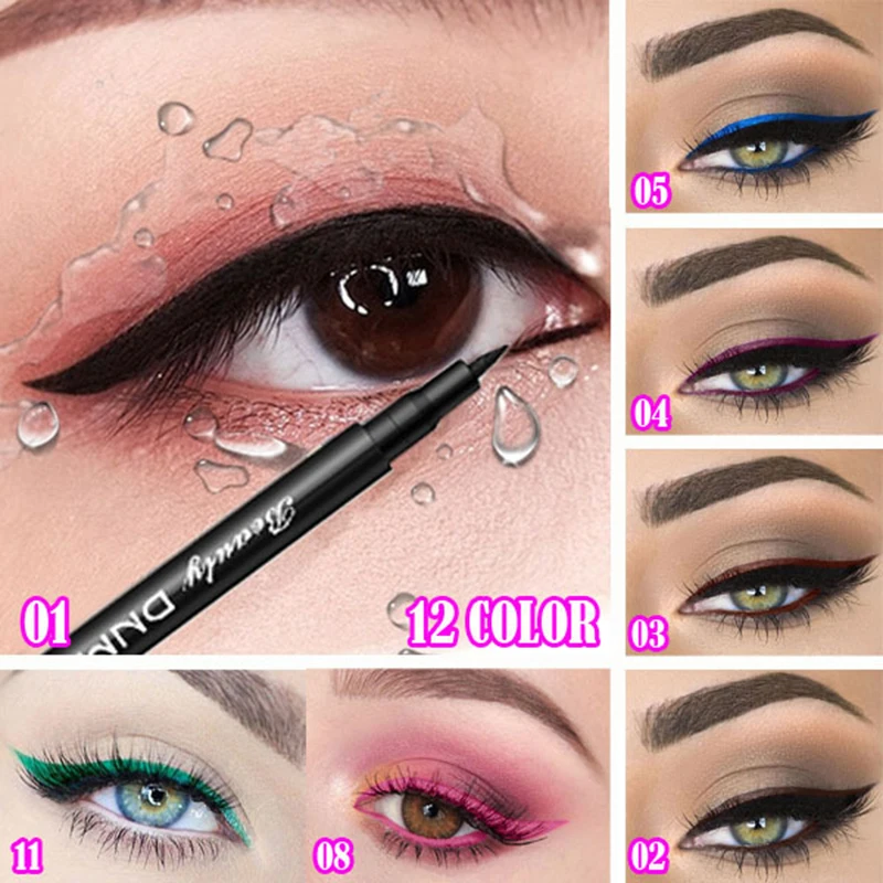 12 Color Eyeliner Liquid Waterproof Easy To Wear Make Up Matte Eye