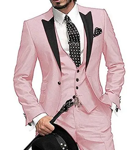 Винный красный итальянский стиль Красочный смокинг жених выпускного вечера розовое платье свадебное платье элегантный тонкий мужской костюм комплект из 3 предметов(куртка+ брюки+ жилет - Цвет: as picture
