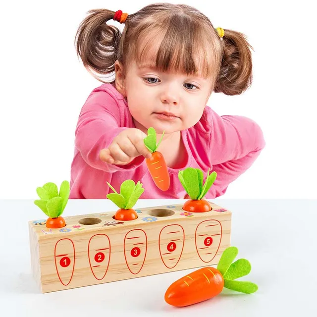 New Cute Wooden  Montessori Carrot Pull Toy Early Educational Building Block Fruit Game For hildhood Education Kids Toys 2