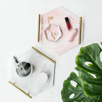 

Multifunction Ceramic Marble Pattern Jewelry Storage Tray Cone Tower Ring Storage Tray Hexagon Dessert Snack Fruit Cake Plate