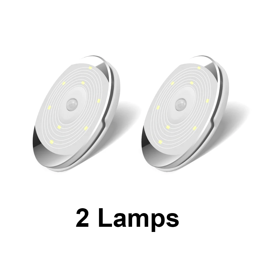 2 Lamps Светодиодный ночной Светильник s с клеем Стикеры Беспроводной движения PIR Сенсор светодиодный Батарея шкаф/шкаф Точечный светильник под шкаф светильник - Испускаемый цвет: 2 Lamps