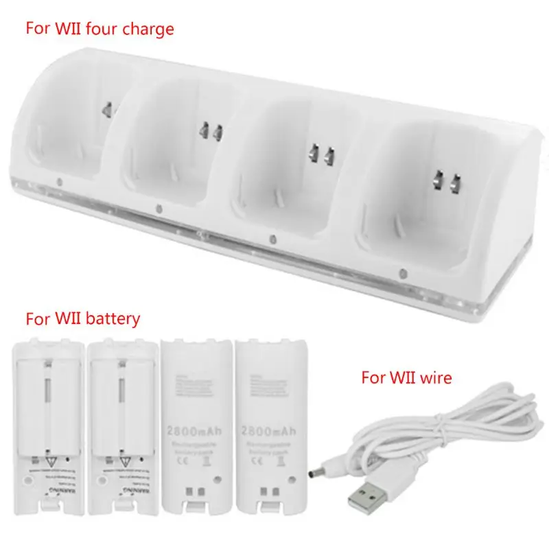 4Port Smart Charger Charging Dock Rechargeable Batteries for WII Game
