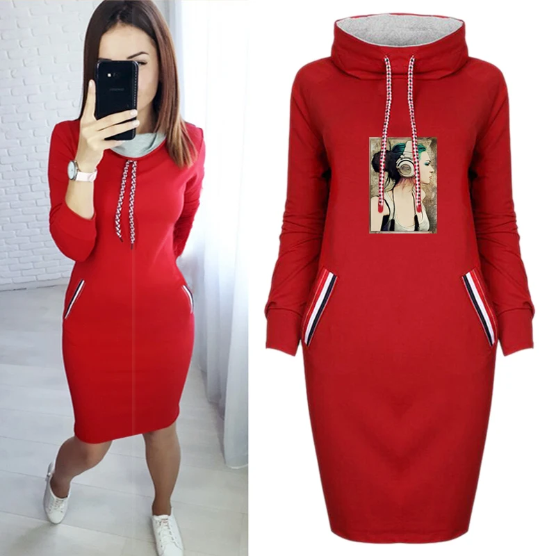 

Bodycon Women Plus Size Dresses Long Sleeve New Sexy Autumn Turtleneck Drawstring Dress Fashion Party Midi Girl Print Vestidos