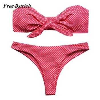 

Free Ostrich Sexy Lingerie Women Underwear Set Polka Dot Print Bow Padded Bra Low Waist Panties Bra And Panty Set Biquinis Mujer