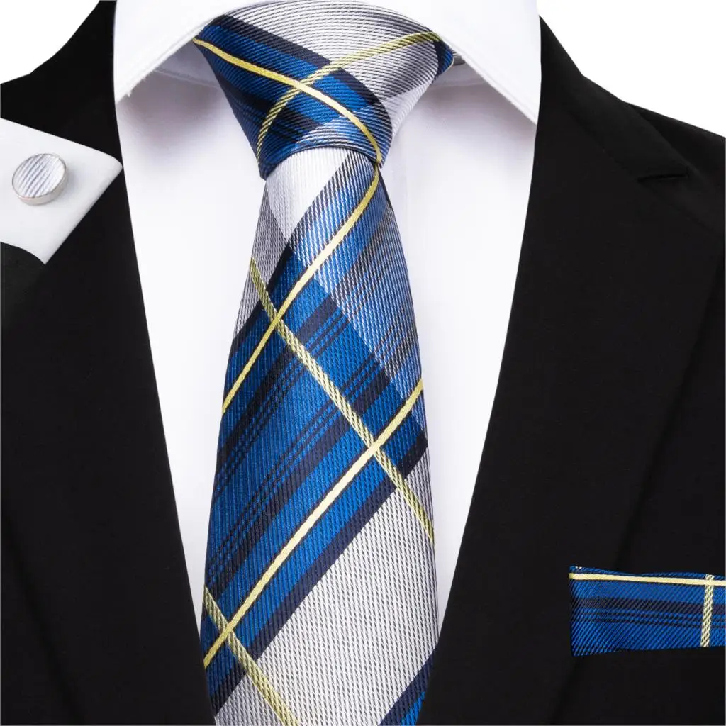 BarryWang 160 см длина 8 видов стилей плед галстуки Желтый Розовый Красный Синий Hanky запонки набор мужской шелковый галстук 8,5 см Свадебный галстук жениха Crava - Цвет: N-7536
