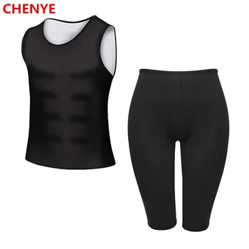 

Men Polymer Body Shaper Sweat Vest+pants sauna suit Waist Trainer Weight Loss Shapewear Tummy Slimming Sheath Corset Fitness Top