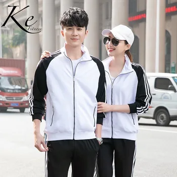 

KE Junior high school students autumn uniforms woman man tracksuit sport set extra big size plus black white red striped jacket
