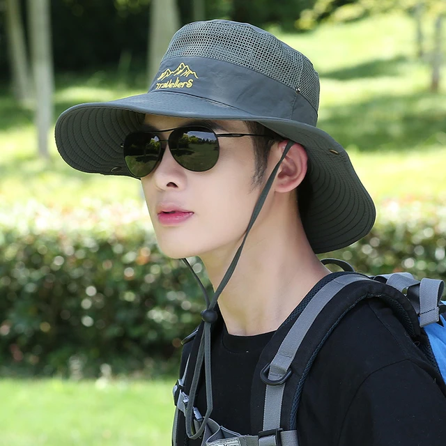 Fashion Letter Embroidery Wide Brim Fishing Cap Summer Men's