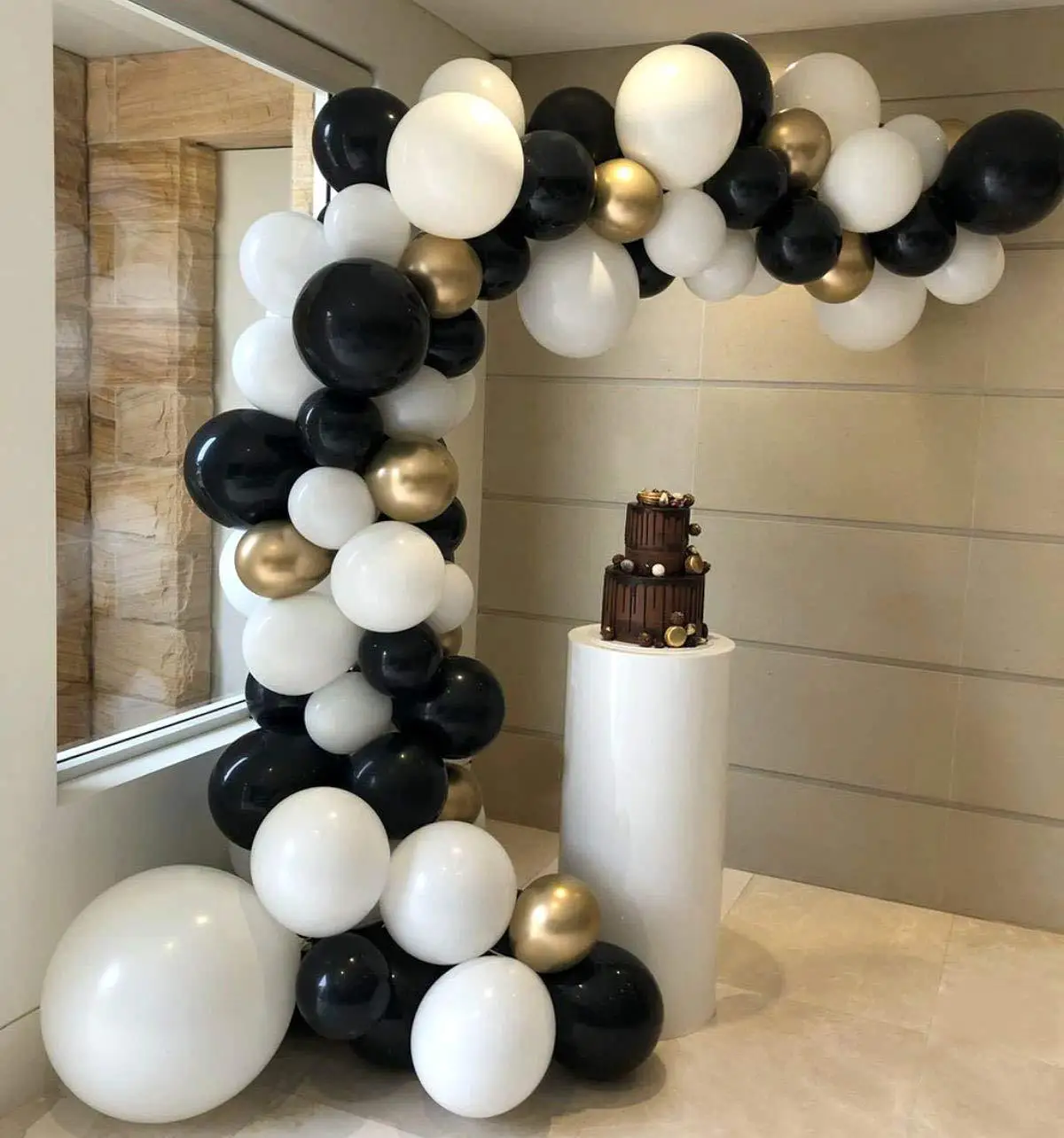 Chaîne de Ballons en Or, Noir et Blanc, Décoration de Mariage