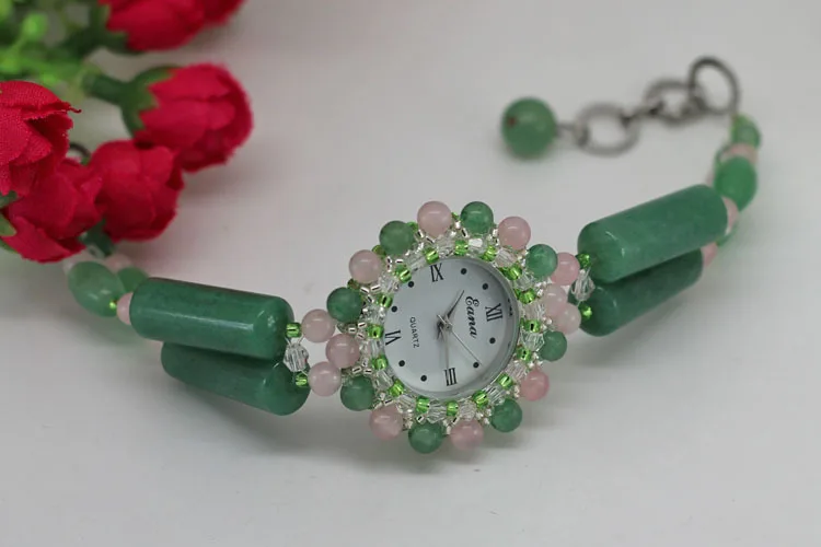 New 2021 Fashion Grils Quartz Watch Nature Aventurine Jewelry Jade Women Wrist Watch Wristwatch Students Gifts Green