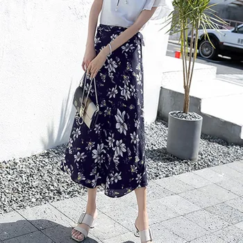 

Boho Women Flower Long Skirt Summer Beach Sunny Female Skirts Floral Chiffon Tutu Skirt