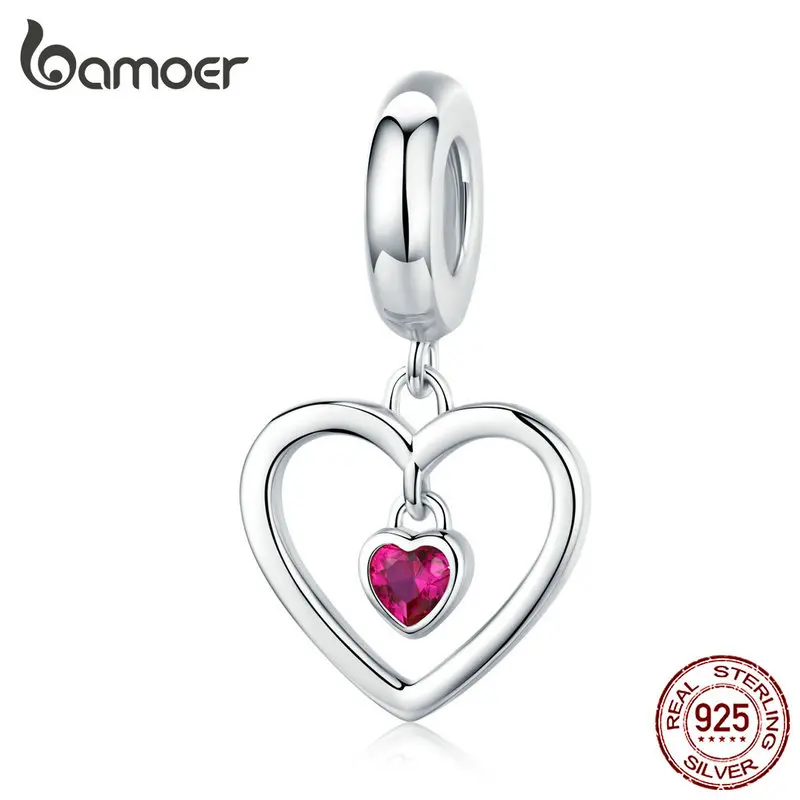 Bamoer, серебро 925, подвеска в форме сердца, шарм, подходит для оригинального серебряного браслета или ожерелья, в форме сердца, кубический цирконий, ювелирное изделие SCC1349