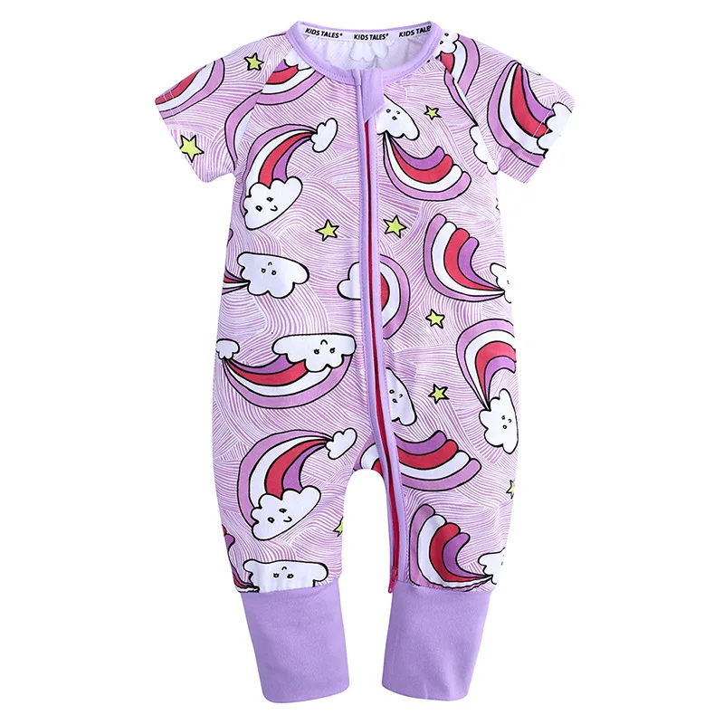 

Newborns Onesie Short Sleeve Rainbow Cloud Crawling Clothes Cotton Clothes for Babies Double Zipper Romper