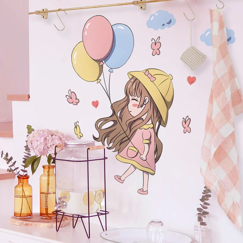 [SHIJUEHEZI] милые наклейки на стену с длинными волосами для девочек DIY Мультяшные шары