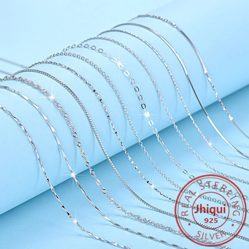 100% Genuine 925 Sterling Silver Necklace Classic Basic Chains Lobster Clasp Fine Jewelry | Украшения и аксессуары