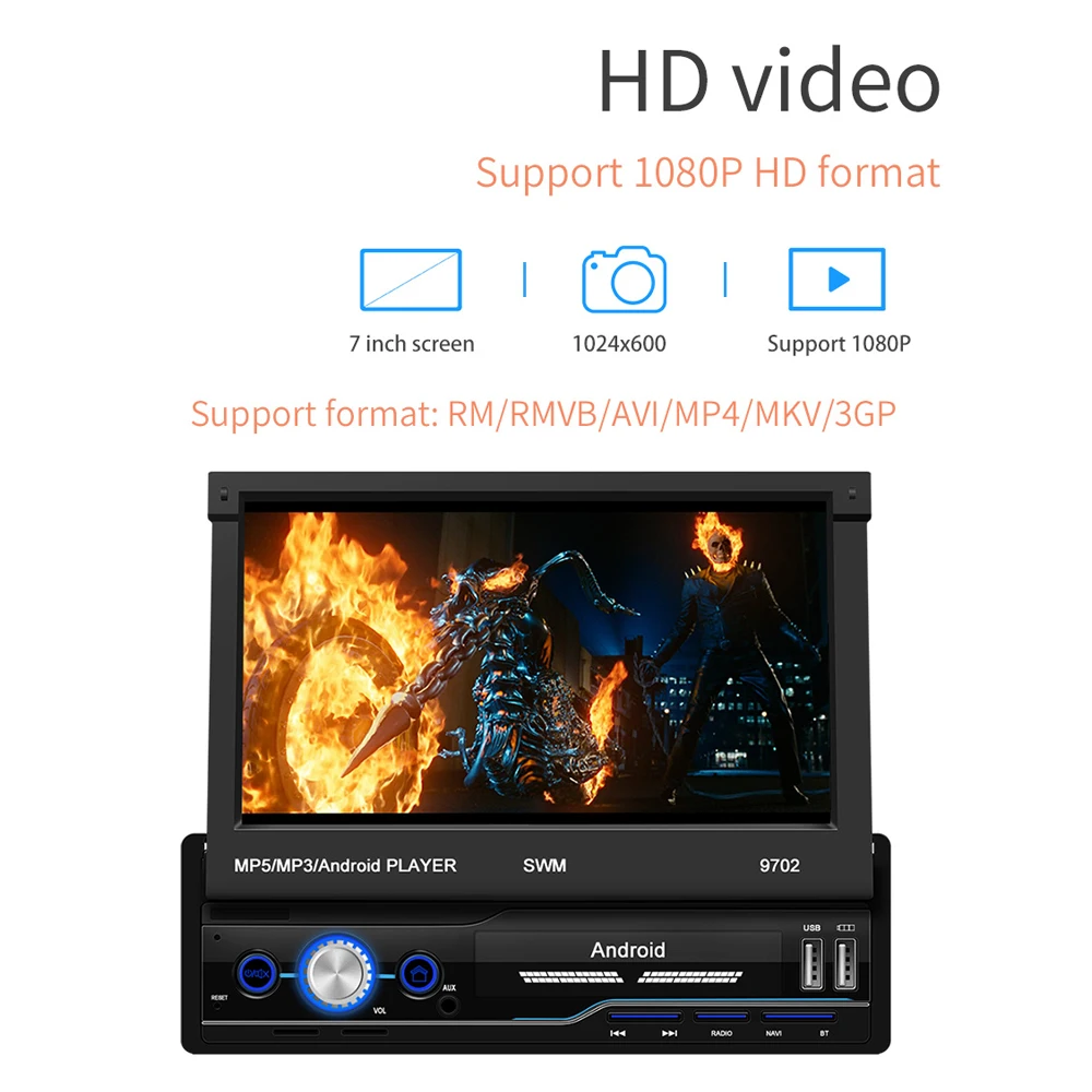 

7Inch 1Din Manual Retractable Touched Screen Stereo MP5 Player Android 8.1 GPS FM WiFi Bt Multimedia Player 9702 Car Radio